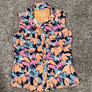 Reel Legends Navy Sleeveless Button-Front Camisole with Pink & Peach Leaf Print